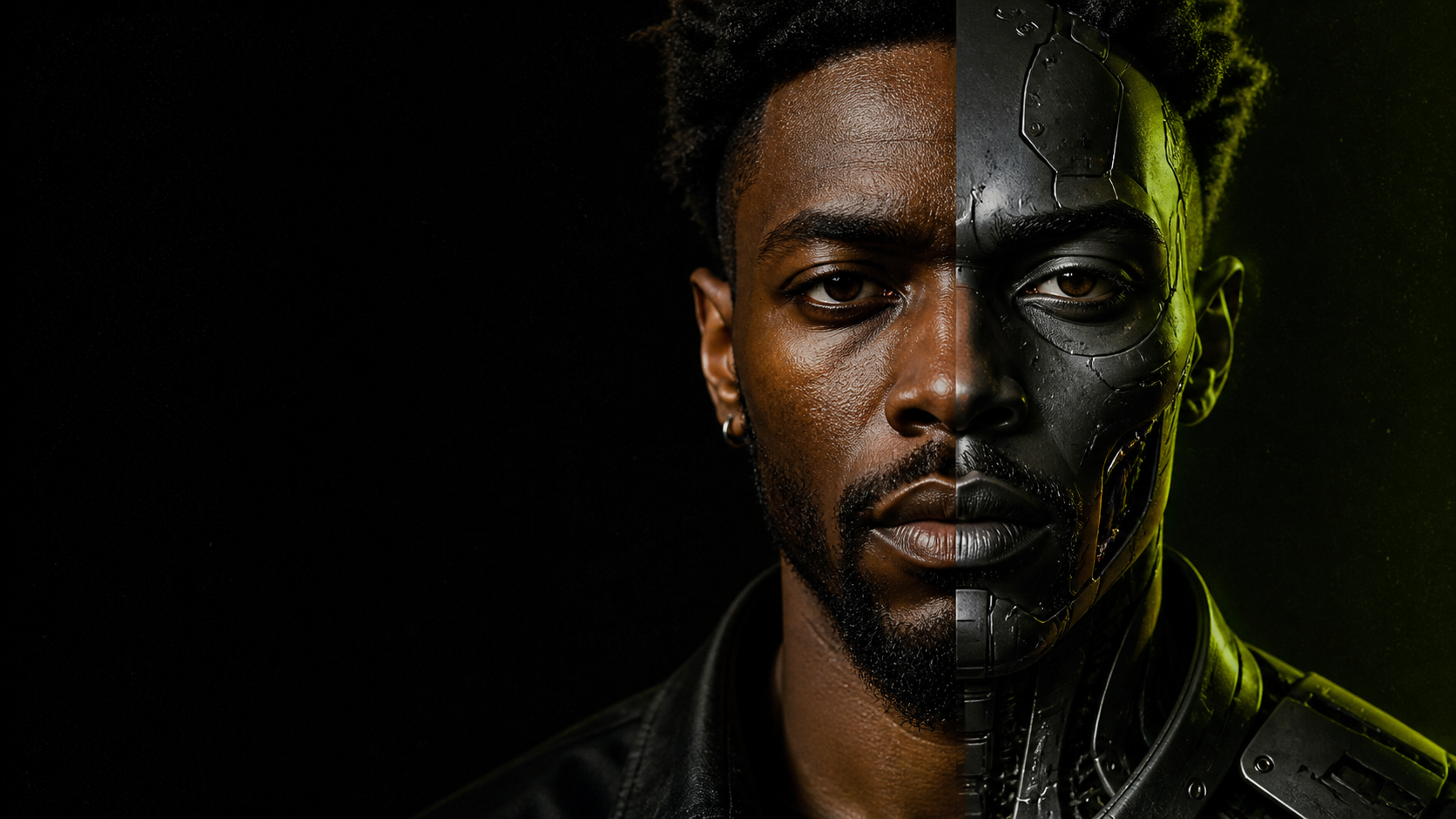 A portrait blending a human creator and an artificial intelligence